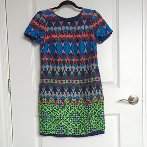J. Crew Silk Colorful Geometric Pattern Dress